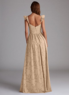 Azazie Denisse Bridesmaid Dresses Champagne A-Line Ruched Floral Burnout Dress image3