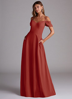 Azazie Marley Bridesmaid Dresses Terracotta A-Line Off the Shoulder Chiffon Convertible Dress image1