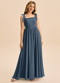 Azazie Delia Junior Abito A-Line in Chiffon Fiocco Blu Nettuno image1