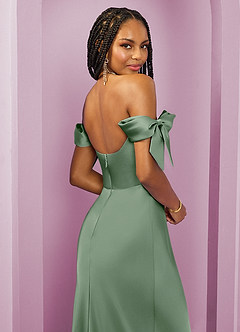 Barbie ♥ Azazie Jurken voor bruidsmeisjes Converteerbaar Jurk van Stretch Satijn met Kolom Off the Shoulder Matcha image2