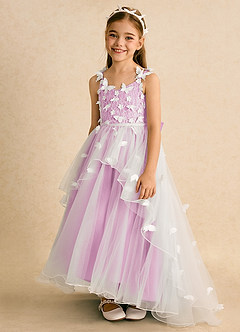 Azazie Darlina Robe Demoiselle D'honneur Fillette Robe Princesse en Tulle Dentelle Ivoire Rose Bonbon image6