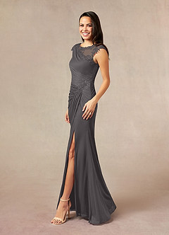 Azazie Oliniana Moeder van de bruid jurken Zeemeermin Jurk van Mesh Kant Staal Grijs image2