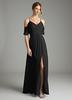 Azazie Dakota Bridesmaid Dresses Black A-Line V-Neck Pleated Chiffon Dress image7
