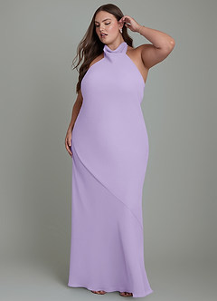 Azazie Velli Vestidos de damas de honor Vestido Lila de Gasa de Corte Sirena con Cuello alto image11