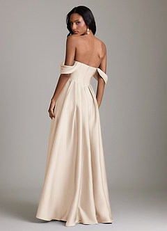 Azazie Loisa Abiti da Damigella Abito A-Line in Raso Elasticizzato a Spalla Scoperta Alabastro Bianco image2