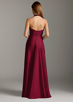 Azazie Tessie Bridesmaid Dresses Burgundy A-Line Pleated Stretch Satin Dress image2