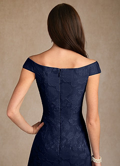 Azazie Moore Mother of the Bride Dresses Dark Navy A-Line Boatneck Floral Burnout Dress image6