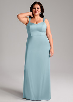 Azazie Denice Bridesmaid Dresses Moody Blue Sheath Pleated Stretch Satin Dress image9