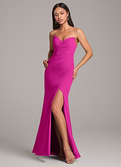 Azazie Yola Jurken voor bruidsmeisjes Converteerbaar Jurk van Chiffon met Zeemeermin Strapless Fuchsia image4