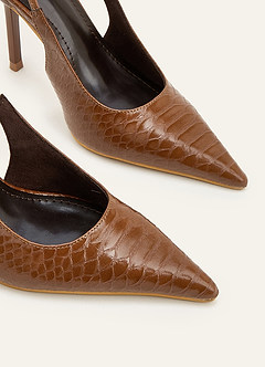 front Slingback-pumps med ormmönster och spetsig tå