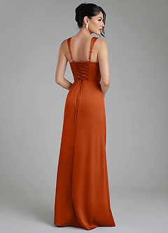 Azazie Sierra Bridesmaid Dresses Burnt Orange A-Line Corset Stretch Satin Dress image2