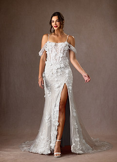 Azazie Alethea Wedding Dresses Diamond White Mermaid Strapless Lace Dress image5