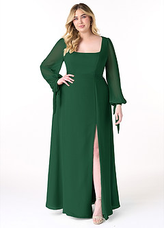 Azazie Leonia Bridesmaid Dresses Dark Green A-Line Long Sleeve Chiffon Dress image8