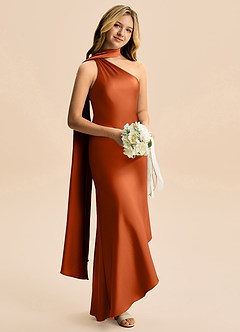 Azazie Briony Junior Etui Plissee Stretch-Satin Kleid Gebranntes Orange image4