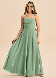 Azazie Bear Junior Jurk van Chiffon met A-Lijn Geplooid Matcha image4