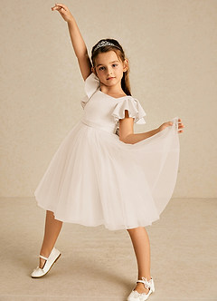 Azazie Kaeya Flower Girl Dresses White Alabaster A-Line Bow Tulle Dress image2