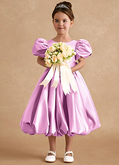 Azazie Jellybean Flower Girl Dresses Candy Pink Ball-Gown Ruched Matte Satin Dress image3