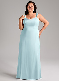 Azazie Denice Abiti da Damigella Abito Tubino in Raso Elasticizzato Plissettato Nuvola Blu image10