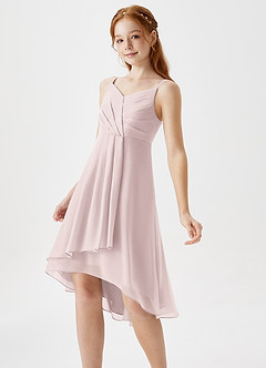 Azazie Mariam Junior Blushing Pink A-Line Pleated Chiffon Dress image3
