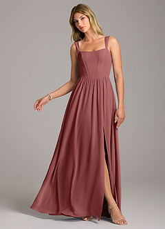 Azazie Rosaline Robes de demoiselle d'honneur Robe Trapèze en Mousseline de soie Fente Latérale Améthyste image1