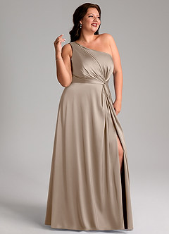 Azazie Brooke Bridesmaid Dresses Taupe A-Line One Shoulder Stretch Satin Dress image12