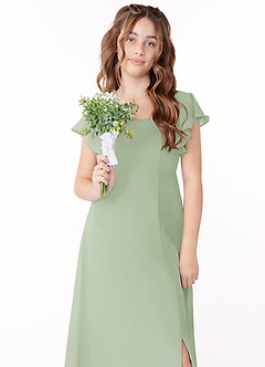 Azazie Bondi Junior Dusty Sage A-Line Bow Chiffon Dress image4