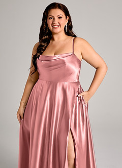 Azazie Elle Robes de demoiselle d'honneur Robe Trapèze en Satiné métallisé avec poches Rosette image12