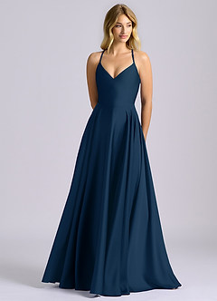 Azazie Truce Bridesmaid Dresses Dark Navy A-Line Stretch Satin Dress image1