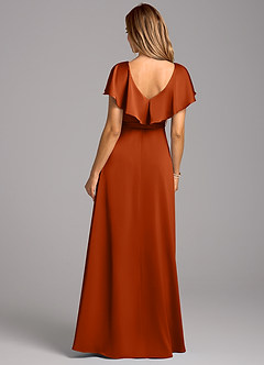 Azazie Lainey Bridesmaid Dresses Burnt Orange A-Line with Pockets Stretch Satin Dress image2