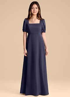 Azazie Briar Junior Vestido de Tormenta de Satén Elástico de Corte en A con Lazo image7