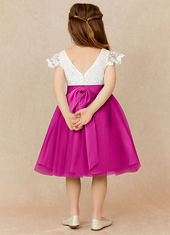 Azazie Vetty Flower Girl Dresses Ivory Fuchsia A-Line Lace Tulle Dress image2