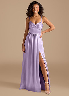 Azazie Zeya Bridesmaid Dresses Lilac A-Line Pleated Metallic Satin Dress image7