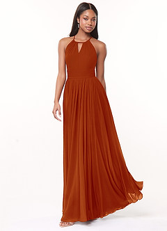 Azazie Cherish Bridesmaid Dresses Paprika A-Line Pleated Chiffon Dress image3