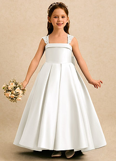 Azazie Genie Flower Girl Dresses Ivory Ball-Gown Off the Shoulder Matte Satin Dress image3