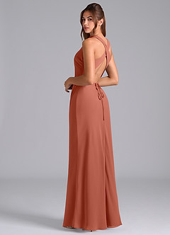 Azazie Evadne Robes de demoiselle d'honneur Robe Trapèze en Mousseline de soie Plissée Argile image2