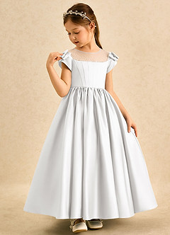 Azazie Toffee Abiti da Ragazza di Fiori Abito Principessa in Raso Opaco Fiocco Bianco image4