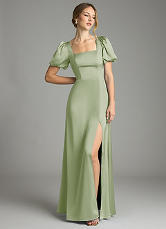 Azazie Fyona Vestidos de damas de honor Vestido de Salvia Polvorienta de Satén Elástico de Corte en A con Plisado image3