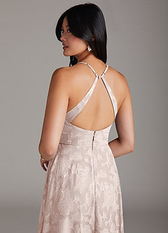 Azazie Davis Bridesmaid Dresses Blushing Pink A-Line Pleated Floral Burnout Dress image6