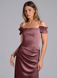 Azazie Kalysia Bridesmaid Dresses Vintage Mauve Mermaid Off the Shoulder Stretch Satin Convertible Dress image5