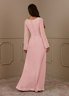 Azazie Belinda Mère de la mariée Robes Robe Trapèze en Mousseline de soie Col V plissé Rose Poudré image2