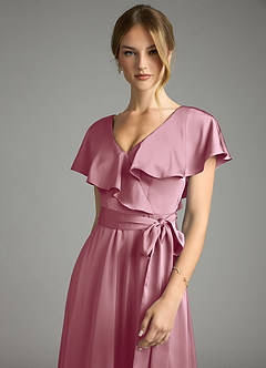 Azazie Lainey Bridesmaid Dresses Vintage Mauve A-Line with Pockets Stretch Satin Dress image6
