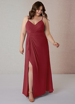 Azazie Emerald Final Sale Pomegranate A-Line Ruffled Chiffon Dress image7