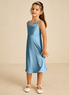 Azazie Zuzu Flower Girl Dresses Steel Blue A-Line Spaghetti Strap Stretch Satin Dress image4