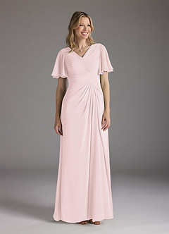Azazie Morning Glory Mother of the Bride Dresses Blushing Pink A-Line V-Neck Ruched Chiffon Dress image1