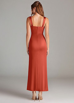 Azazie Denice Bridesmaid Dresses Rust Sheath Pleated Stretch Satin Dress image2