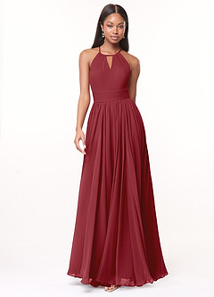 Azazie Cherish Bridesmaid Dresses Pomegranate A-Line Pleated Chiffon Dress image4