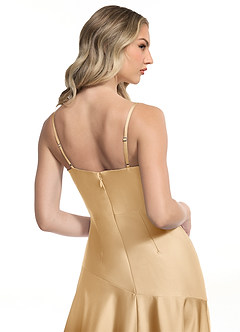 Azazie Kayla Bridesmaid Dresses Gold Sheath Side Slit Stretch Satin Dress image5