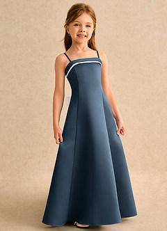 Azazie Izel Girls Formal Flower Girl Dresses Ivory Neptune A-Line Pleated Matte Satin Dress image3