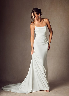 Azazie Elyse Wedding Dresses Diamond White Mermaid Strapless Crepe Back Satin Dress image3