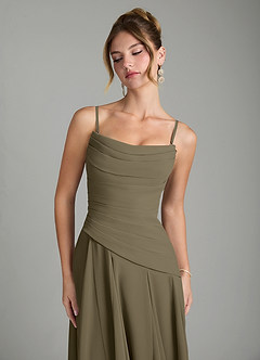 Azazie Gabriela Vestidos de damas de honor Vestido Verde Sauce de Gasa de Línea A con Corsé image9